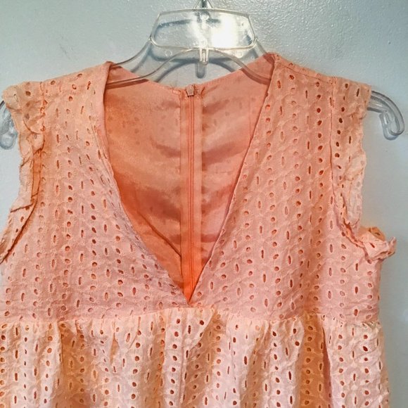 Eyelet Lace Peach Romper Dress with Cap Sleeves - Picture 3 of 10